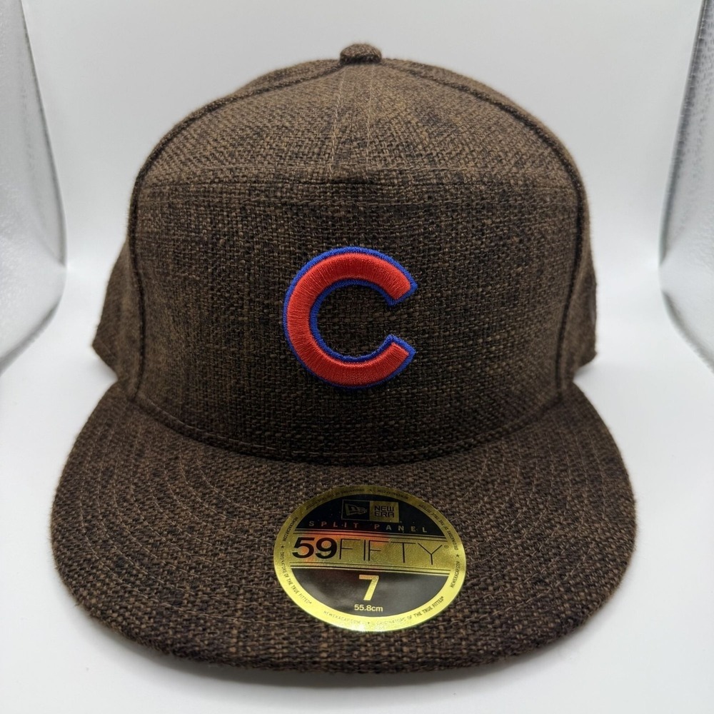 New Era 59Fifty Chicago Cubs Split Panel Brown Hemp Fitted Hat Size 7 New
